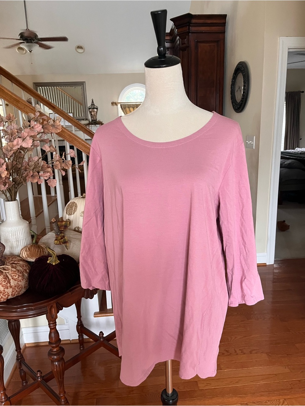 J. Jill Dusty Rose Scoop Neck 3/4 Length Sleeve Tee